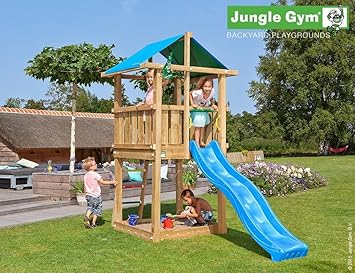 Spielturm Jungle Hut - Set mit Feuerwehrstange Sandkasten Kletterturm - Jungle Gym (inkl. Holzpaket)