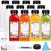 SUPERLELE 12pcs 12oz Plastic Juice Bottles with Caps, Clear Reusable Juice Containers with Lids for Juicing, Smoothie, Drinking and Other Beverages