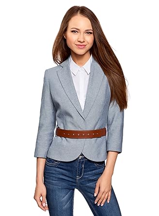 oodji Collection Damen Blazer aus Strukturiertem Stoff mit Breitem Gürtel
