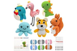FHFTHYH 6Pcs Crochet Kit for Beginners, DIY Craft for Adults and Kids, Great Gift for Crochet Lovers, Crocheting Animal Kits with Step by Step Videos,Yarn,Crochet Hook,Birthday Holiday Gift