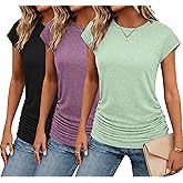 Zeagoo Women's Cap Short Sleeve T-Shirts Ruched Crew Neck Trendy Fashion Tunic Blouse