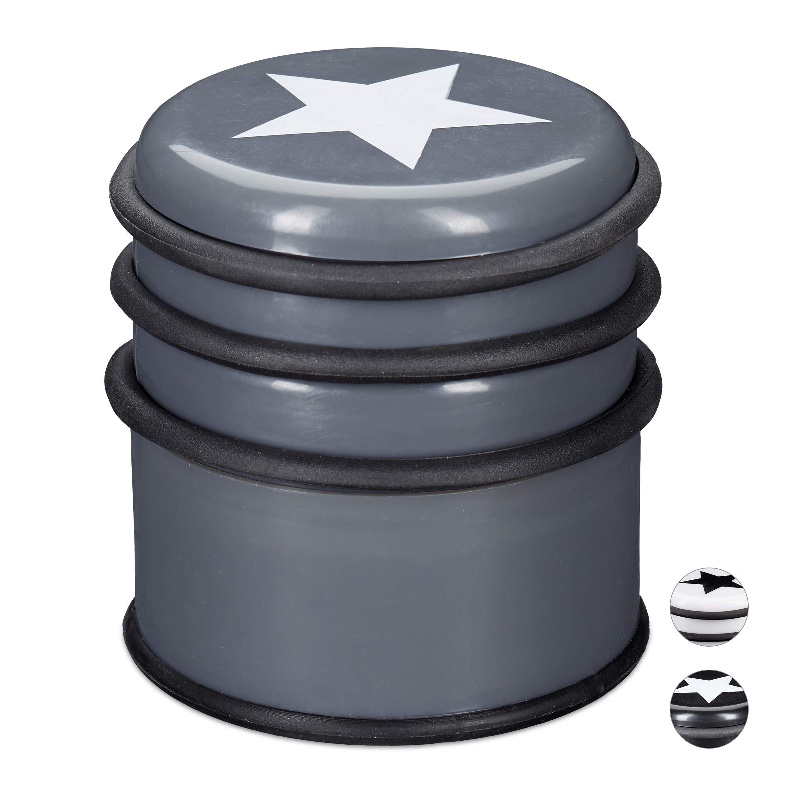 Relaxdays Floor Doorstopper, Bumper for Windows & Heavy Doors, Large, With Star Logo, 8 cm Tall, Dark Grey