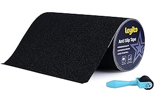 Leyibo Anti Slip Traction Tape with Roller, 12 Inch x 35 Ft Non Slip Grip Tape for Skateboard, Waterproof Anti Skid Grit Roll for Stair Step Outdoor/Indoor, High Traction Non Skid Abrasive Stair Tread