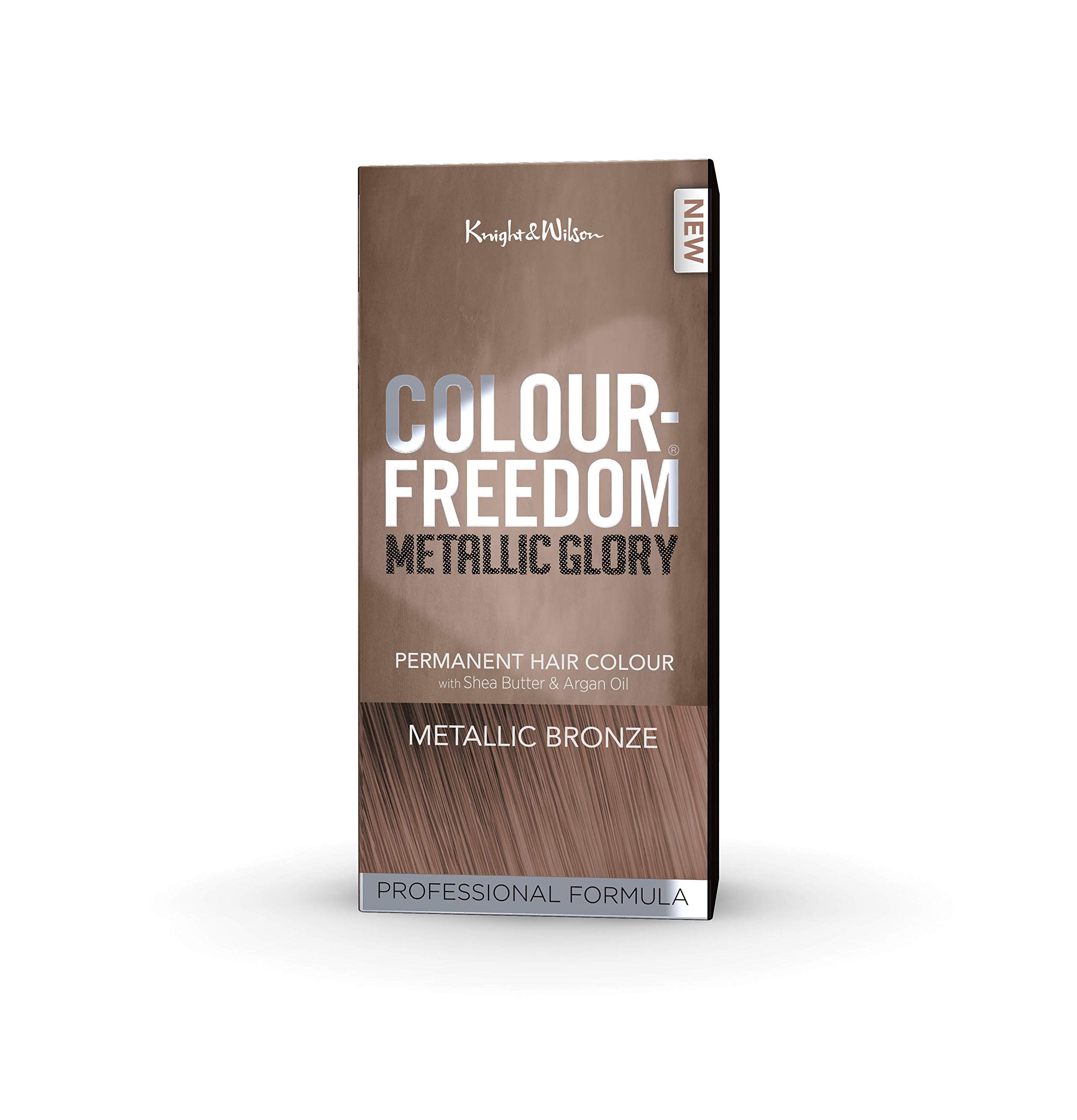 Colour Freedom Metallic Permanent Bronze Conditioning Hair Dye. Infused with Shea Butter and Argan Oil for Ultra Glossy Conditioned Hair. 100% grey coverage. By Knight & Wilson.