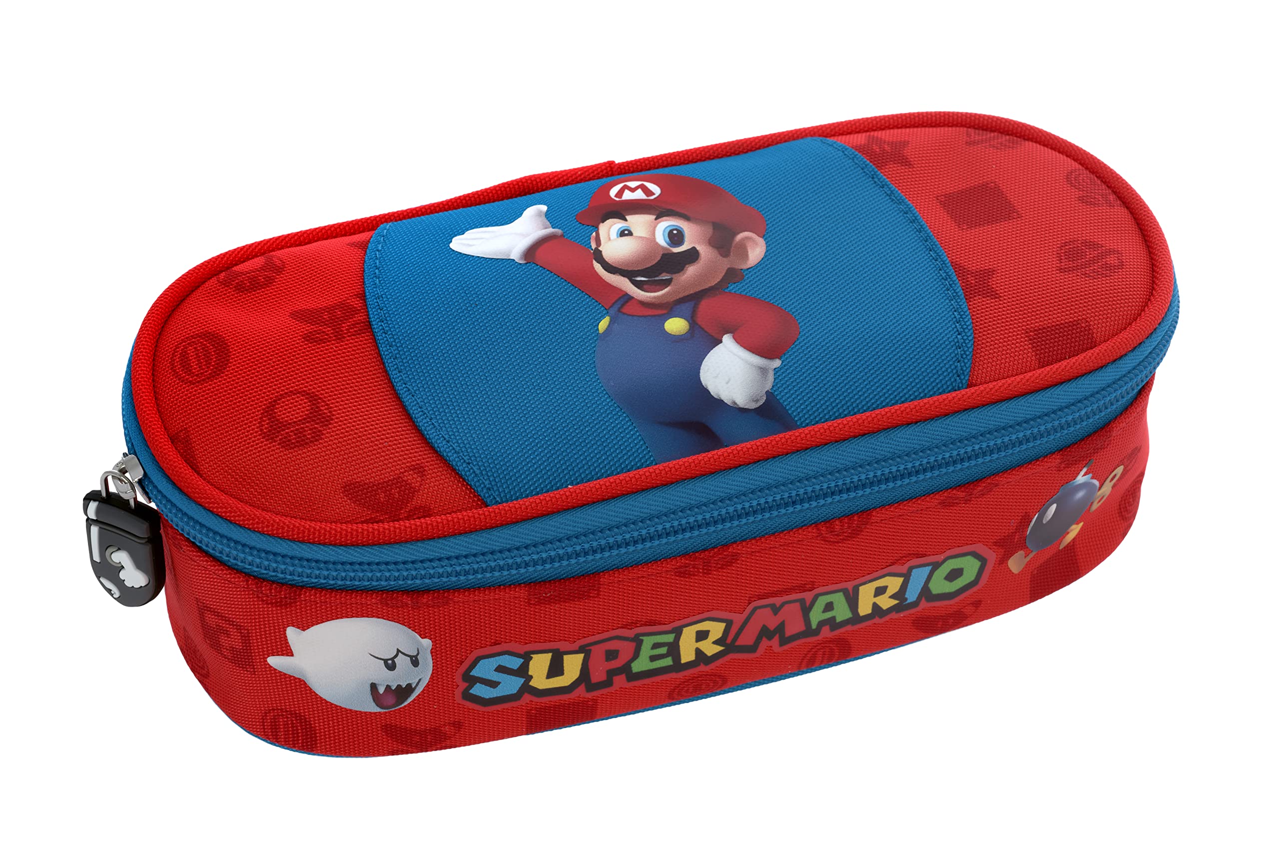 Super Mario Organized Oval School Case, Blue, Blue, Casual