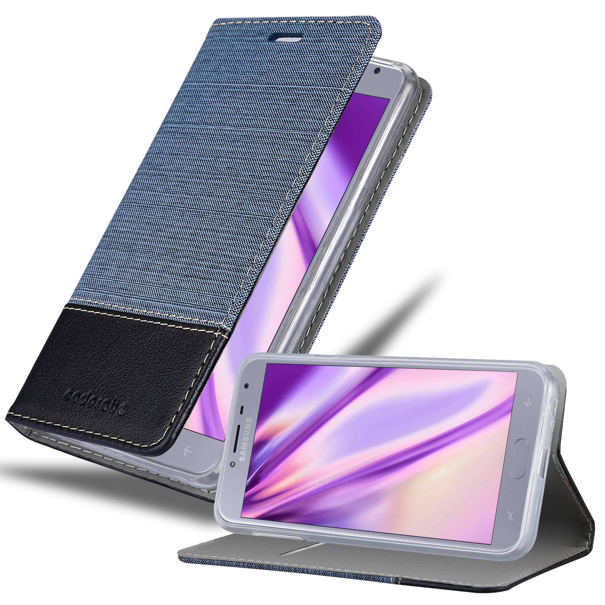 cadorabo Book Case works with Samsung Galaxy J4 2018 in DARK BLUE BLACK - with Magnetic Closure, Stand Function and Card Slot - Wallet Etui Cover Pouch PU Leather Flip