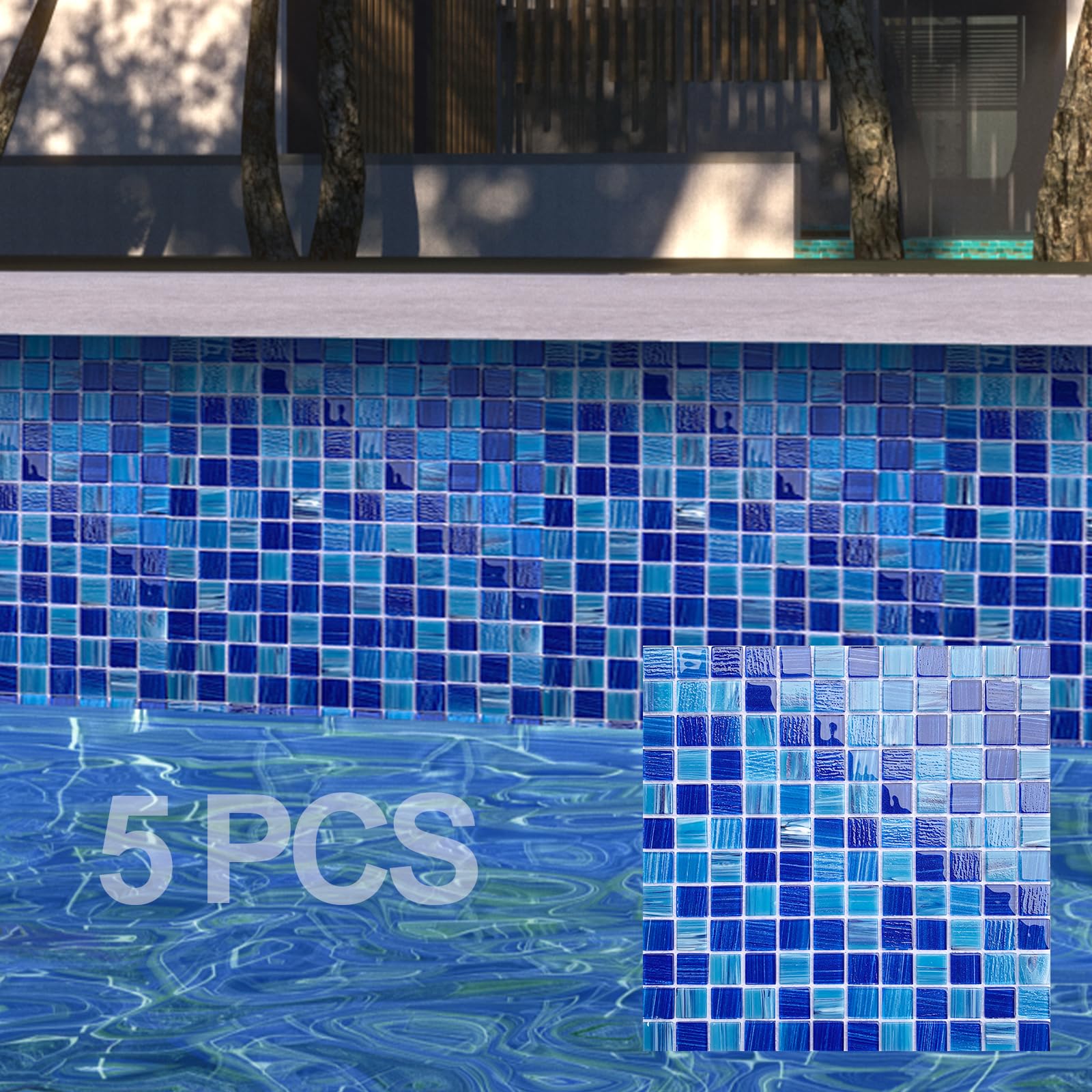 Photo 1 of LSDECO 5 Sheets Glass Mosaic Tiles Backsplash, Pool Tiles, 12" x 12" Kitchen Backsplash Tile, Glass Tiles for Bathroom Border Shower Wall (5 Sq.Ft Cobalt Blue)