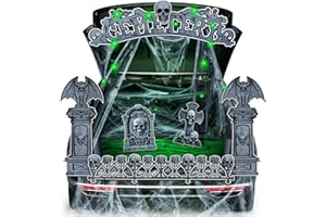 JUMLYS Halloween Trunk or Treat Car Decorations Kit for SUV, Tombstone Themed Design, Car Archway Garage Decoration with Cemetery Gate, Skeleton and Spider Webs, Ideal Halloween Decorations for Outdoor
