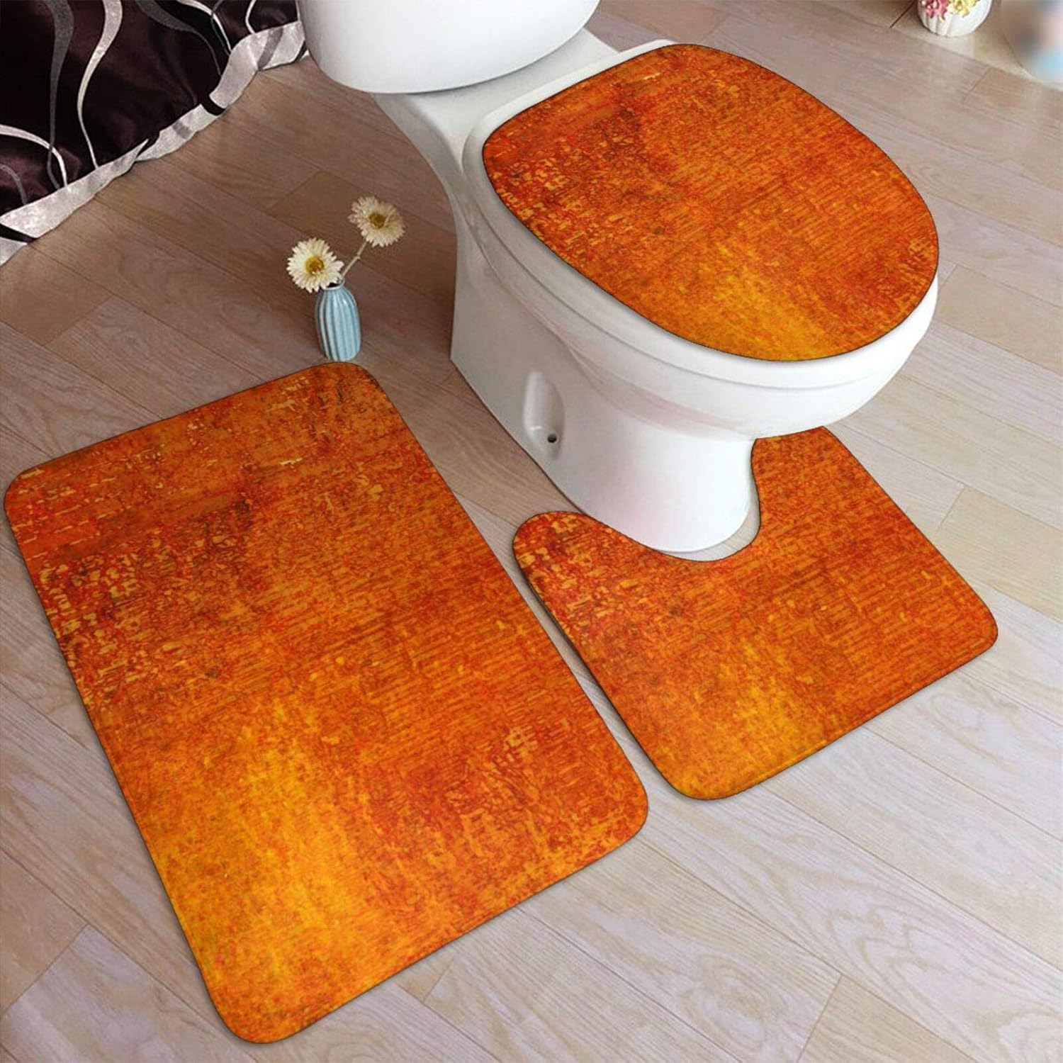 Burnt Abstract Monochrome Orange Graphic Blots 3 Piece