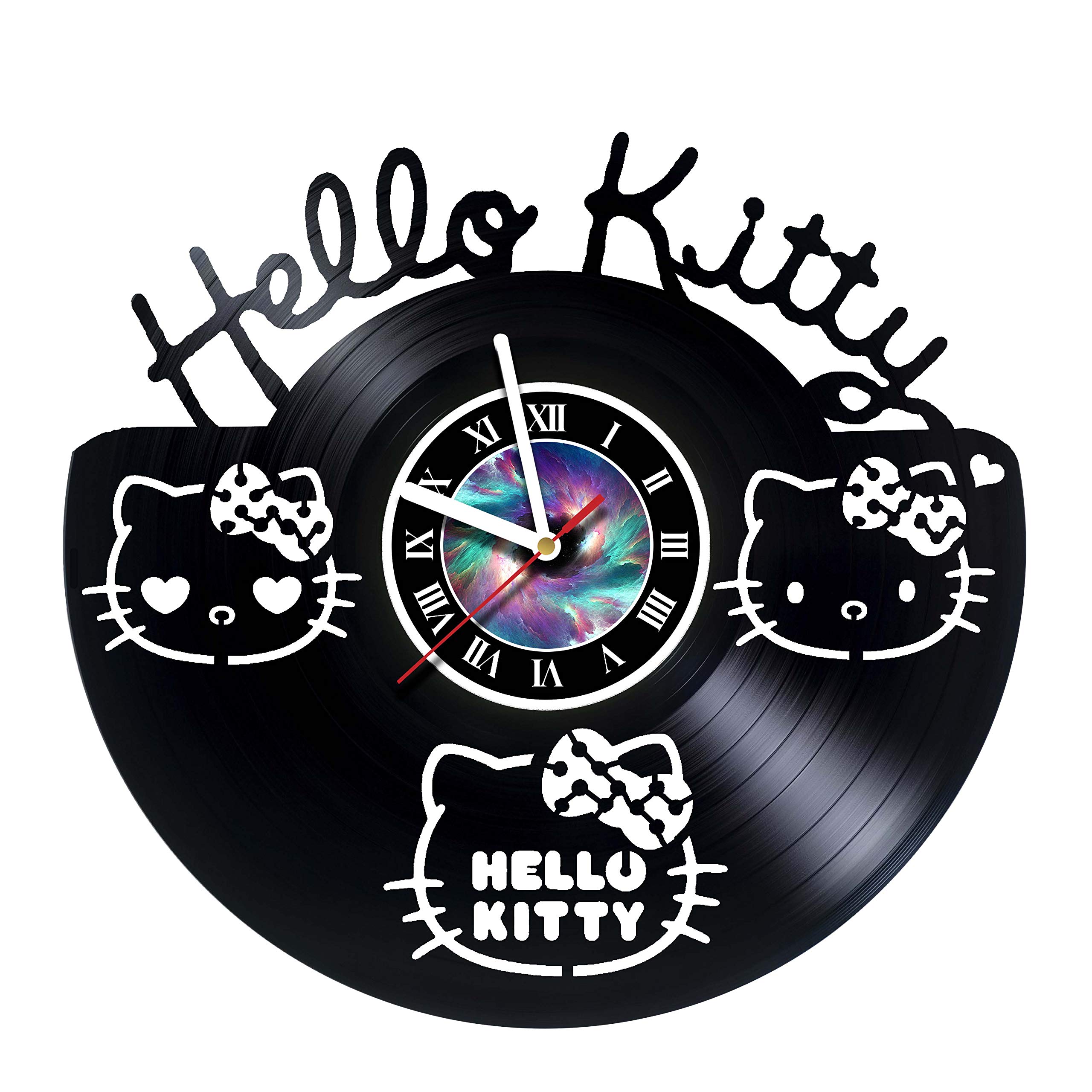 InnasSHOP Hello Kitty Vinyl Record Wall Clock - Best Gift for Boss Dad Mom Boy Girl Kovides Vinyl Wa