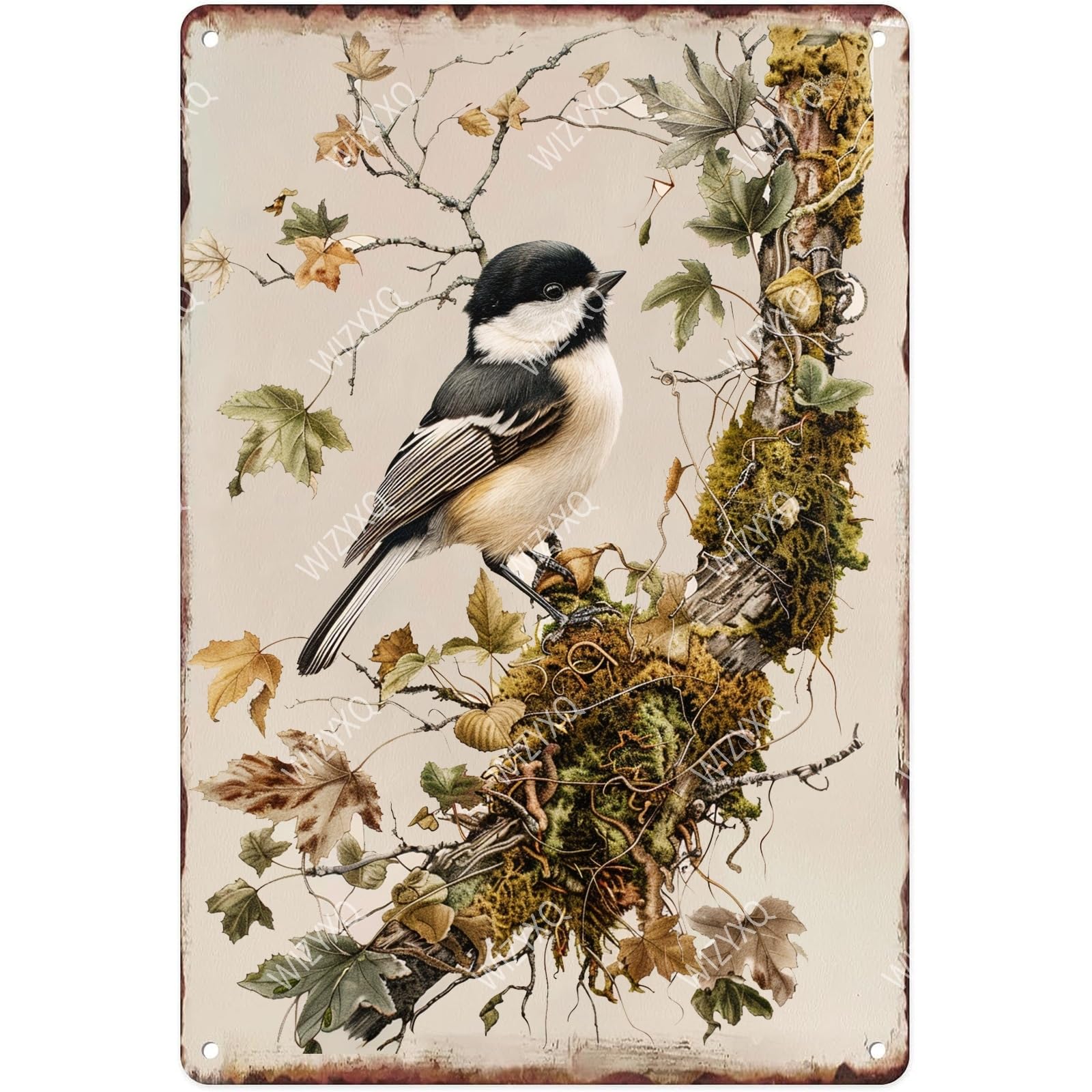 View 1 of *****Item is bent***** WIZYXQ Funny Metal Chickadee Bird Vintage Tin Sign - Wildlife Wall Decor Retro Aluminum for Home, Office, Garden, Club, Yard - 812 Inches 2 pcs