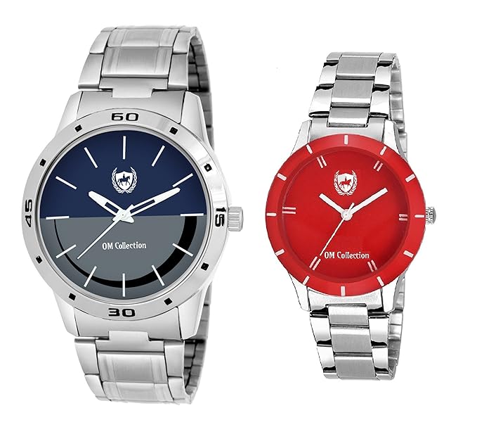 Analog Couple Red and Blue Watches Combo Set omwt-79