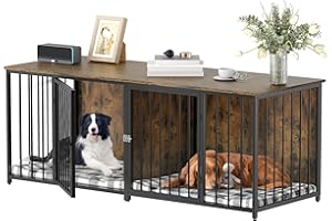 DWVO Double Dog Kennel Furniture, 80.2" Dog Cage Furniture with Divider, Double Dog Crate TV Stand for 2 Medium Dogs, Brown