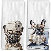 BitKAM Funny French Bulldog Hand Towels, Frenchie Mom Gifts, Gifts for French Bulldog Lovers Women Decorative Hand Towels for Bathroom, Funny Dog Bathroom Decor, 16x24 Inch Set of 2