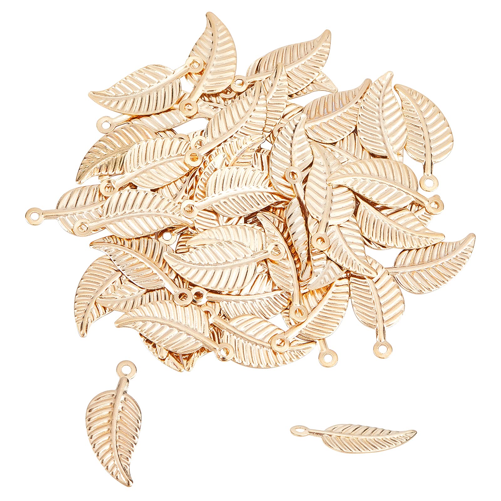 UNICRAFTALE about 60pcs Leaf Golden Charms Stainless Steel Pendants Metal Leaf Charms Pendants for DIY Jewelry Making Accessory 1.2mm Hole