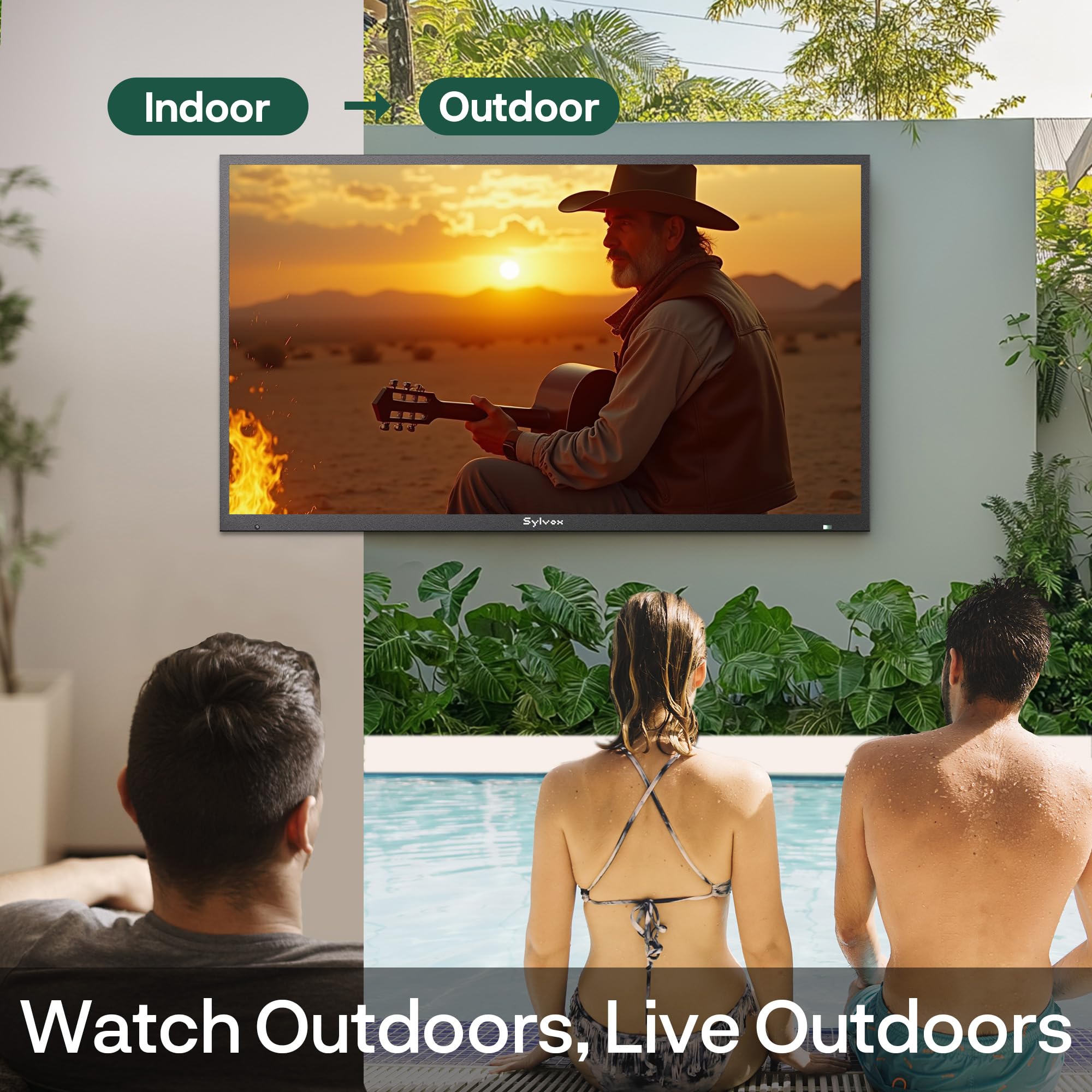 SYLVOX New 55” Outdoor Smart QLED TV, Superior Waterproof Performance, Upgraded Matte Finish for Enhanced Anti-Glare Effect, Full Metal, with Dolby Atoms, 2000nits, Full Sun Pool Pro QLED 2.0+ Series