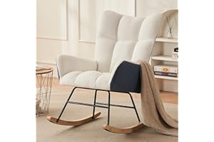 Sudwesto Modern Nursery Rocking Chair, Upholstered Glider Chair with High Backrest, Rocker Accent Armchair with Solid Wood Legs for Nursery Bedroom Living Room (Ivory+Blue Teddy)