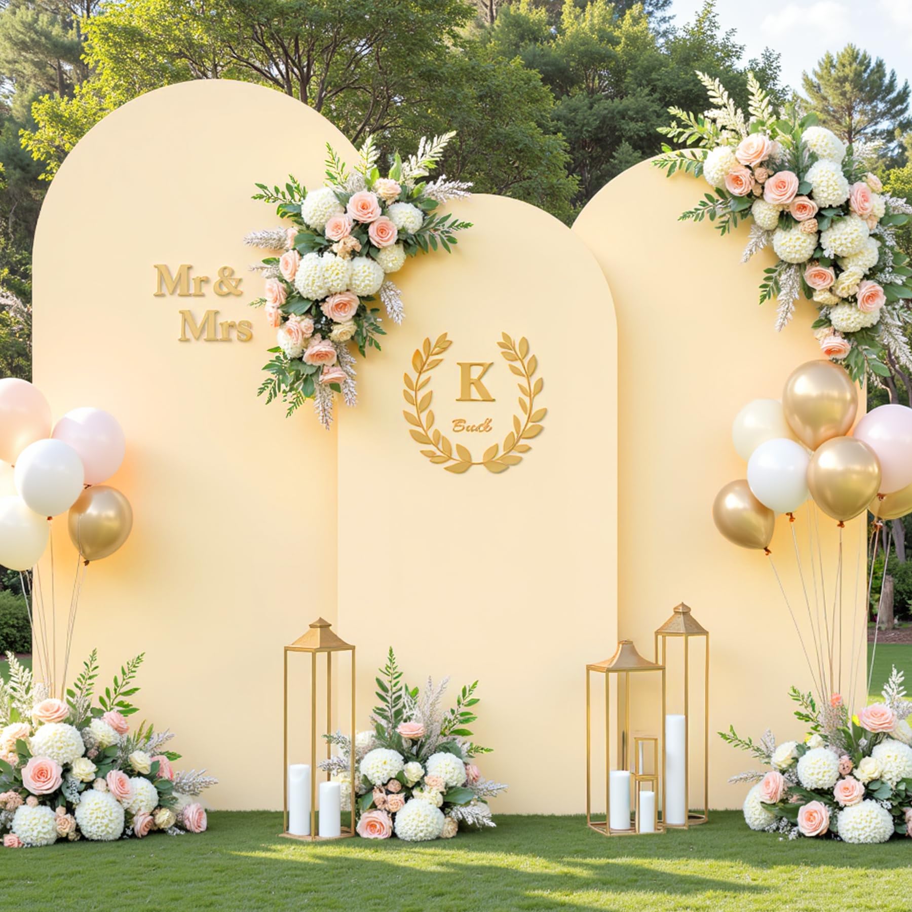 Photo 1 of Champagne Arch Covers 3 Set - 4FT, 5FT, 6FT Arch Backdrop Cover Spandex Fitted Wedding Arch Stand Covers for Bridal Shower Wedding Baby Shower Birthday Party Banquet Photo Background Decorations