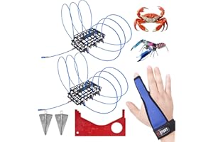 SIWRDTG 6-Loops Crab Trap for Fishing Pole, Crab Snare for Dungeness, Rock & Blue Crabs (2 Traps + Glove + 1.8OZ Triangular Lead Cone) (2 Pack Crab Trap kit)