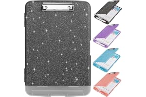 SFLHHDM Glitter Clipboard with Storage,Storage Clipboard with Pen Holder,A4 Binder Clip Boards 8.5x11 with Low Profile Clip,Side Opening Sparkle Clipboards,Plastic Clipboards Folder for Office Supplies-Black