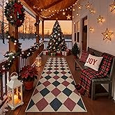 Lahome Christmas Runner Rug, 2x8 Christmas Kitchen Decor Checkered Non Slip Entryway Runner Rug, Checkerboard Red and Black Indoor Outdoor Xmas Decorations for Hallway 8ft Entry Bathroom
