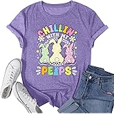 Funny Easter Shirt Women Chillin’ with My Peeps T-Shirt Happy Bunny Tee Rabbit Graphic Tee Top