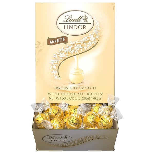 LINDT LINDOR WHITE CHOCOLATE CANDY TRUFFLES, WHITE CHOCOLATE CANDY WITH SMOOTH, MELTING TRUFFLE CENTER, 50.8 OZ., 120 COUNT