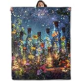 Magical Firefly Jar Theme Throw Blanket for Boys Girls Kids Adults Women, Fuzzy Warm Soft Cozy Flannel Blankets Gifts for Bedroom, Couch, Travel, Home Decor 50x60 in