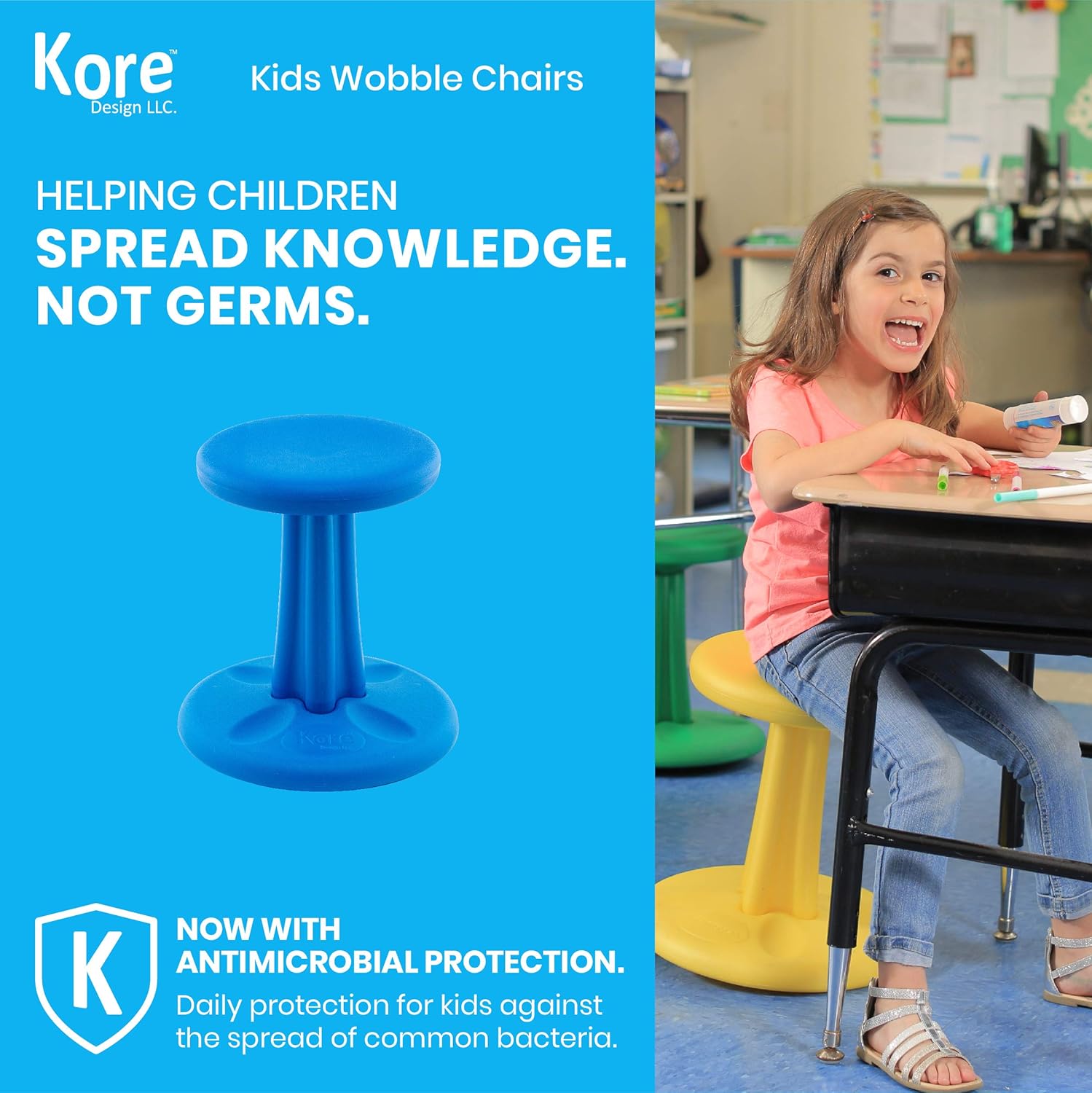 Made in The USA Preschool Kore Wobble Chair Flexible Seating Stool for