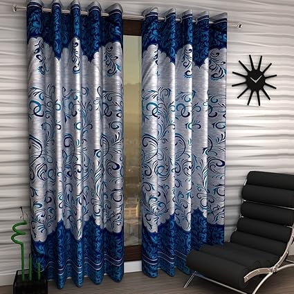 Home Sizzler 2 Piece Eyelet Polyester Door Curtain - 7ft, Blue