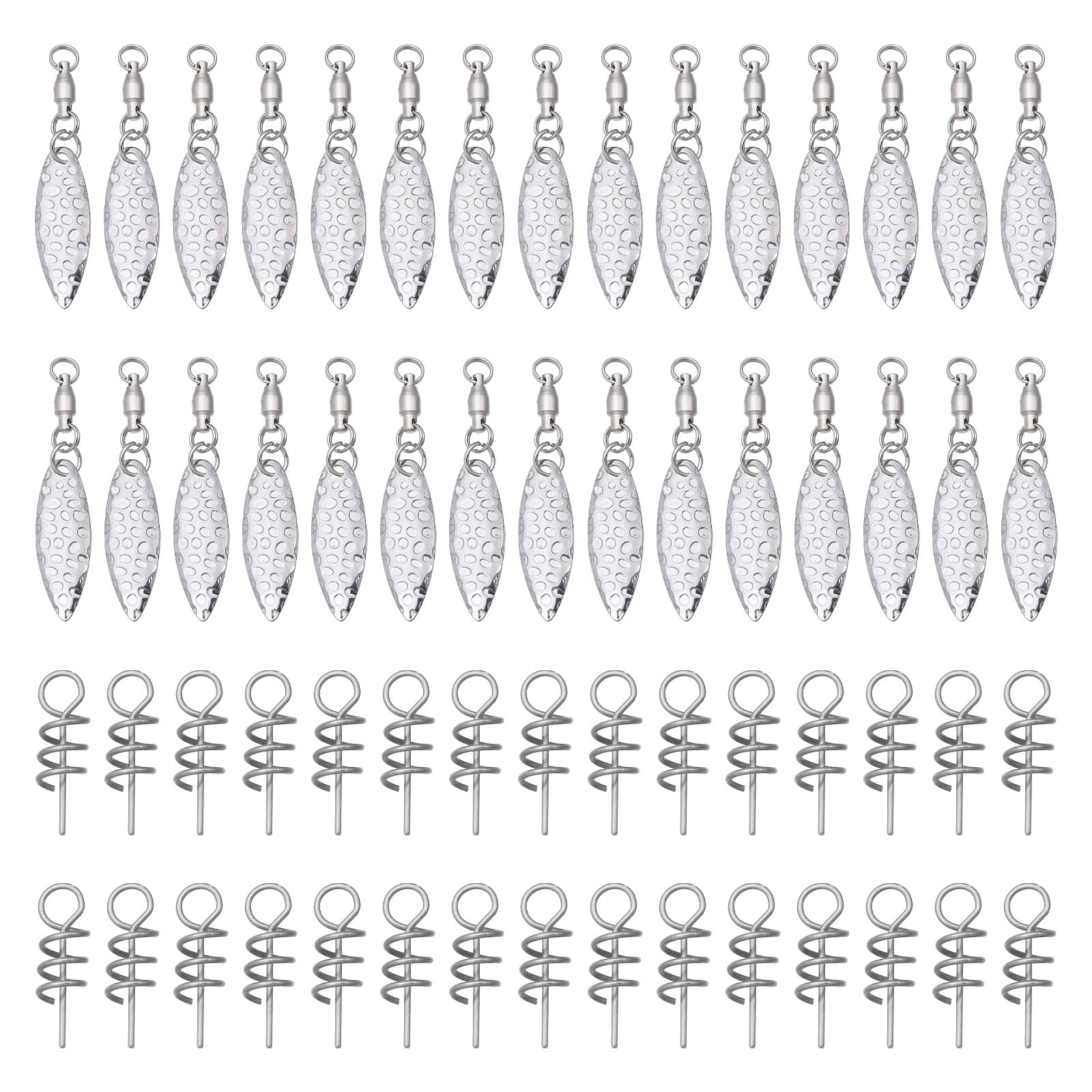 CHGCRAFT 30PCS Spinner Blades with Ball Bearing and 30PCS Fishing Spring Pins Willow Fishing Blades Lure with Swivels Tail Spinner Lure Fishing Attractor for Lure Making Supplies