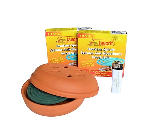 * 22 Anti-Mückenspiralen Mückenabwehr Insektenspirale extra stark + passenden Tontopf + Feuerzeug