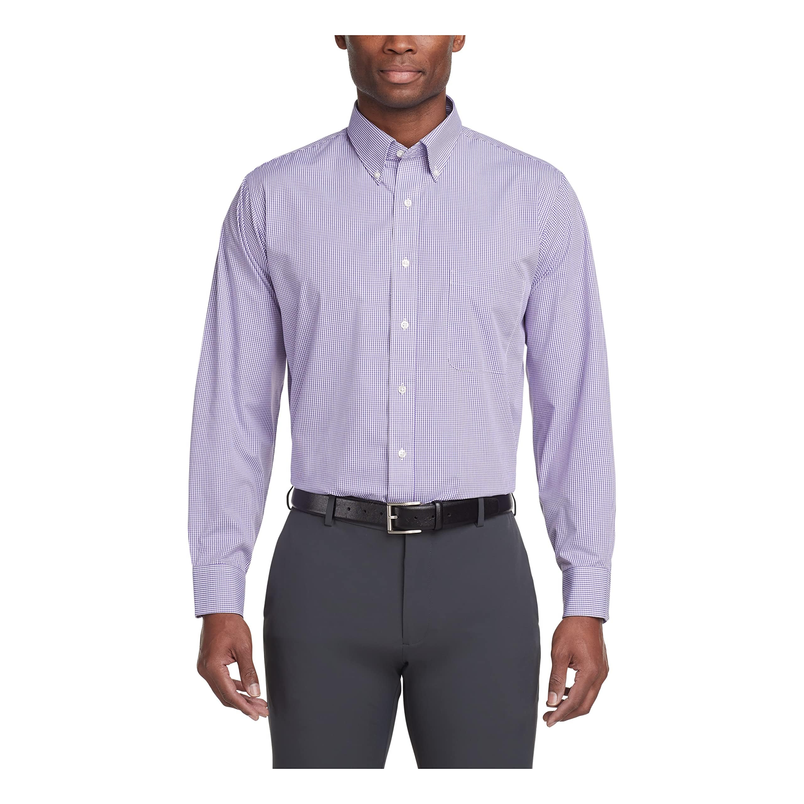 Van Heusen Men's Regular Fit Gingham Button Down Collar Dress Shirt, Amethyst, Medium
