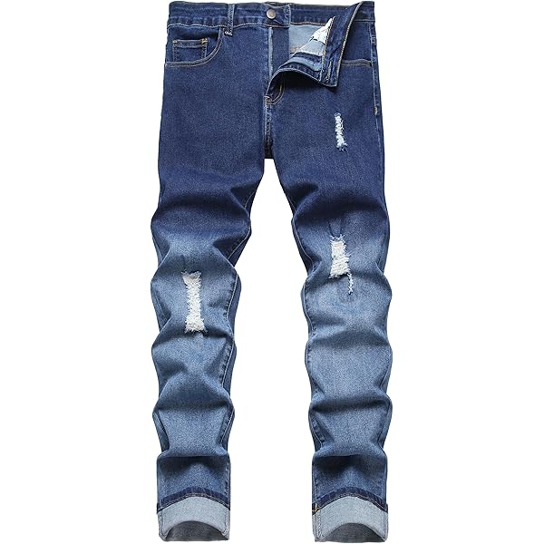 AITITIA Men's Biker Zipper Deco Washed Straight Fit Jeans