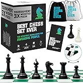Best Chess Set Ever 3X Professional Chess Set with Weighted Staunton Pieces | Tournament chess set with 20x20 double-sided silicone board, 32-page strategy guide and storage bag