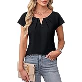 Blooming Jelly Womens Dressy Business Casual Tops Work Trendy Short Sleeve Shirts Summer Cute Pleated Blouses