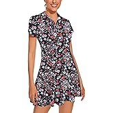 LURANEE Athletic Dress for Women Petal Short Sleeve Tennis Dresses with Shorts and Pockets Flowy Golf Outfits