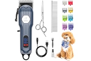 Gooad Dog Grooming Kit for Heavy Thick Hair&Coats,Low Noise Dog Hair Trimmer,Rechargeable Cordless Pet Shaver with Stainless Steel Blade, Dog Clippers for Grooming for Small Large Dogs Pets (Blue)