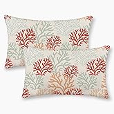 Coastal Ocean Pillow Covers 12x20 Inch Set of 2, Summer Sea Coral Teal Outdoor Decorative Nautical Beach Throw Pillows Summer Coastal Couch Cushion Case for Chair Sofa Bedroom Living Room Decor