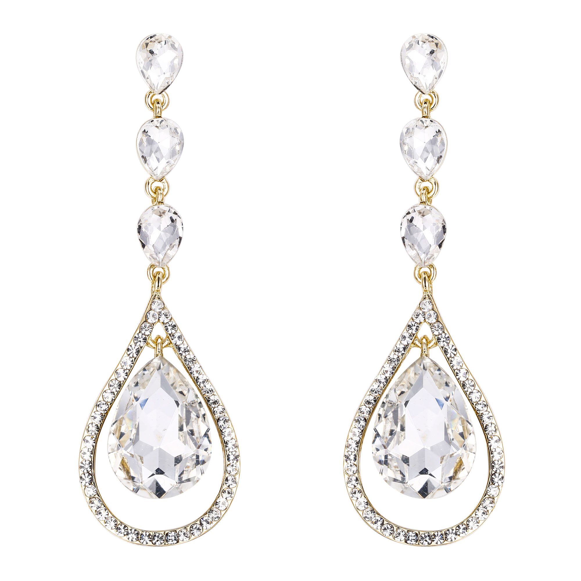 EVER FAITH Austrian Crystal Twist Leaf Hollow Out Teardrop Pierced Dangle Earrings Clear Gold-Tone For Women — image 1