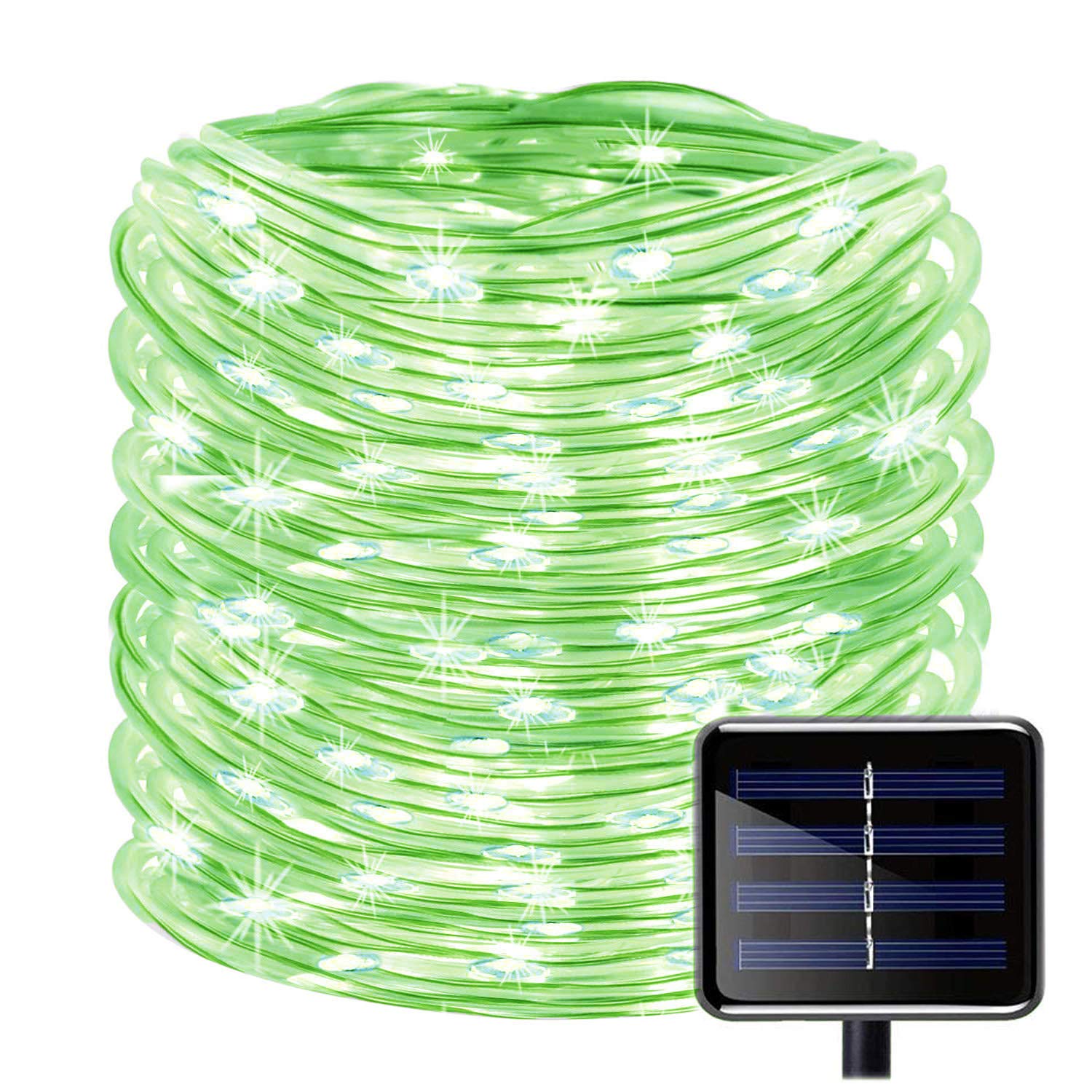 KINGCOO 100 LEDs Solar Rope String Lights, Waterproof 39ft/12M Copper Wire Outdoor Tube Fairy String Lights for Christmas Garden Yard Path Fence Tree Backyard (Green)