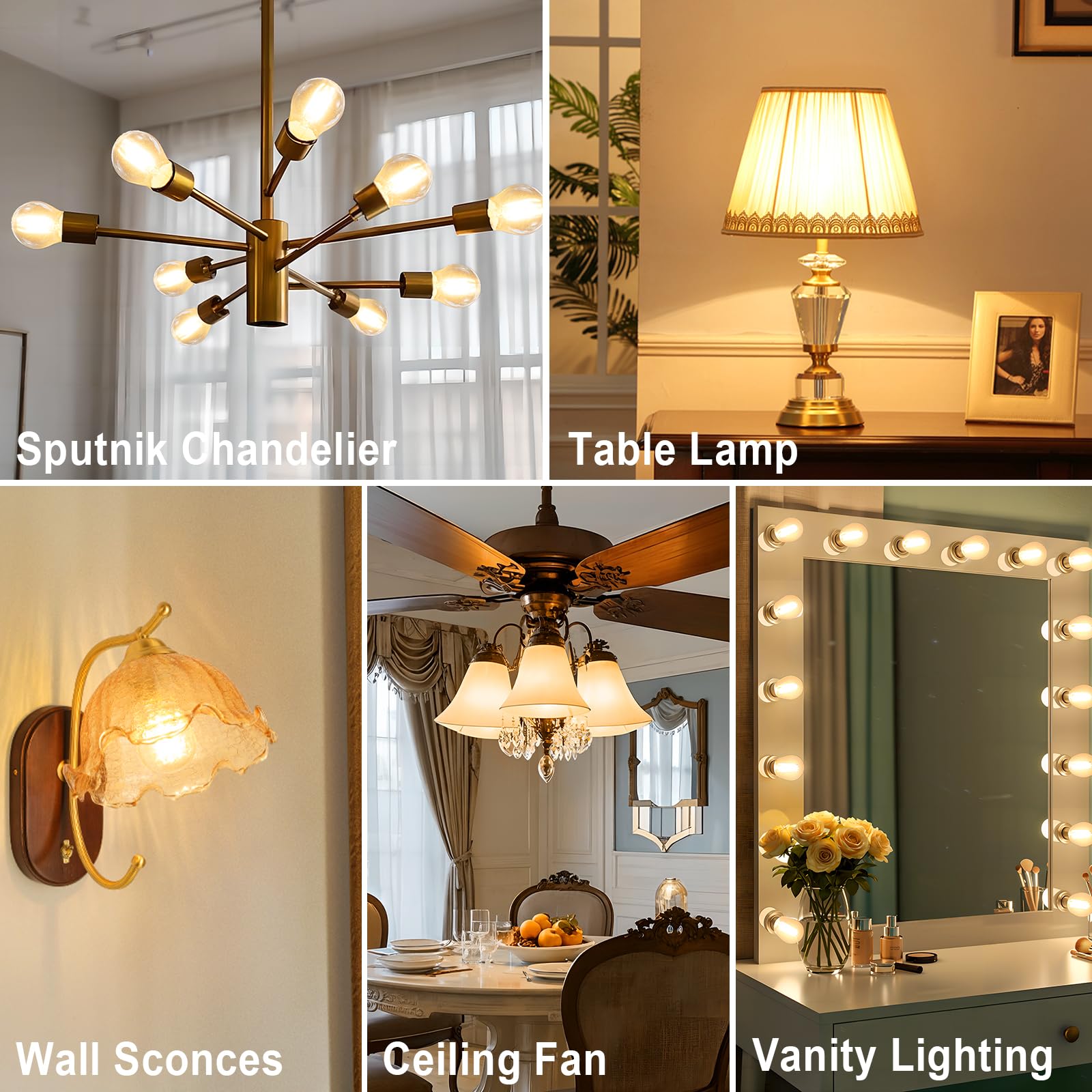 LangPlus+ 10 Stück E27 LED Lampe, Dimmbare G45 Birne, 4W, 40W Äquivalent E27 Sockel Globus Glühlampe, Warmweiß 2700K, LED Filament Fadenlampe für Pendelleuchten, Deckenventilator 4