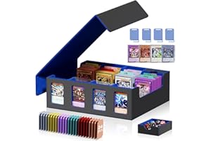 Bearfire Trading Card Storage Box with Commander Display, 4-Row Deck Case w/Removable Lid; 3900+ Card Deck Box for MTG TCG Sports Cards, 8 Toploaders, 4 Stoppers, 24 Dividers,1 Dice Tray (Black)