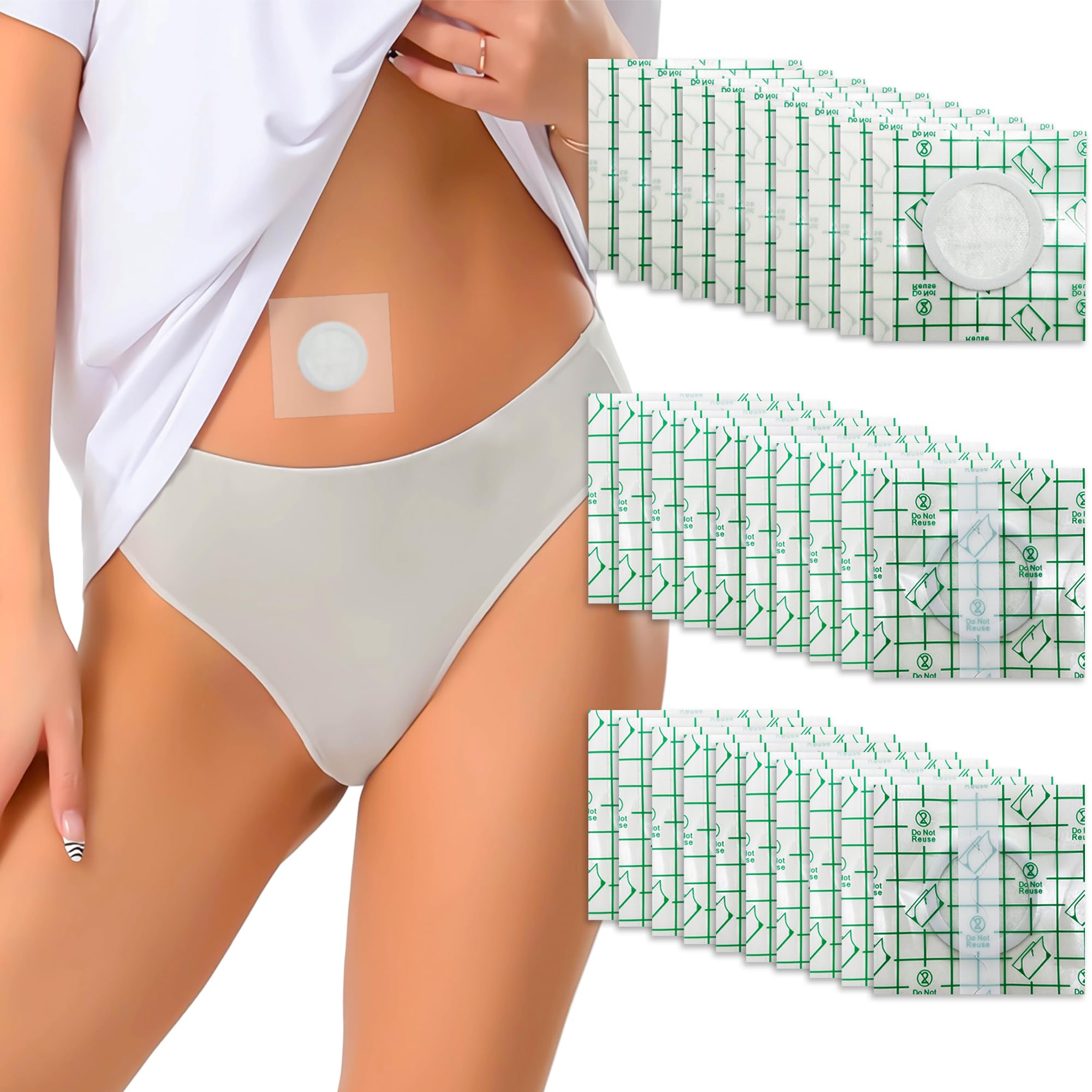 Photo 1 of 30pcs Disposable Castor Oil Pack Wrap for Bully Button, PU film Transparent Patches Organic Cotton , Self-Adhesive Wrap Pads, Portable Anti Leakage Castor Oil Packs Kit(No Oil?