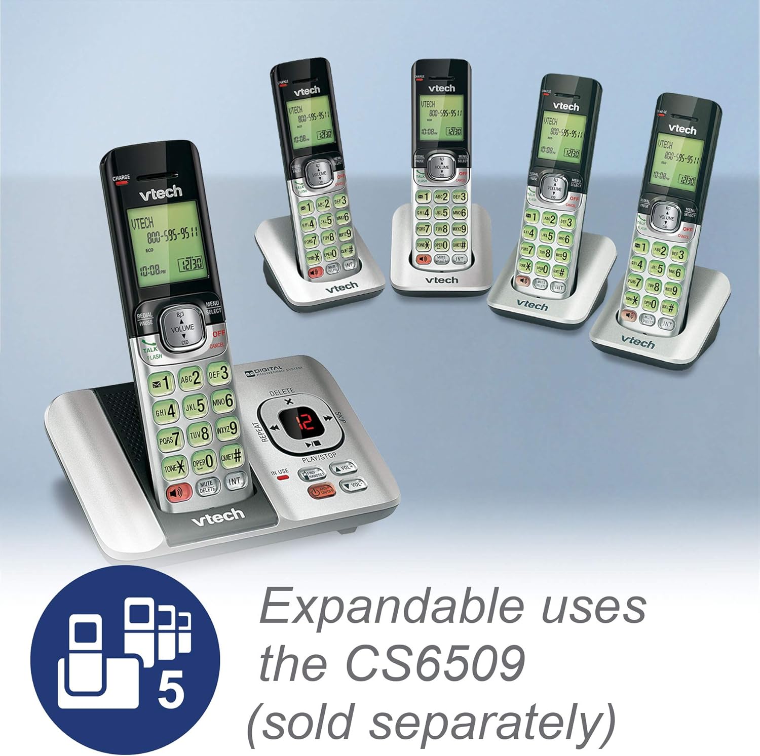 VTech CS6529 DECT 6.0 Phone Answering System with Caller ID/Call Waiting, 1 Cordless Handset, Silver/Black : Electronics