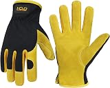 HANDLANDY Men Leather Gardening Gloves Dexterity Breathable Back Medium
