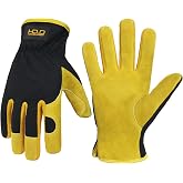 HANDLANDY Leather Gardening Gloves, Leather Work Gloves for Men Women | Durable Utility Men Women Garden Yard Working Glove,