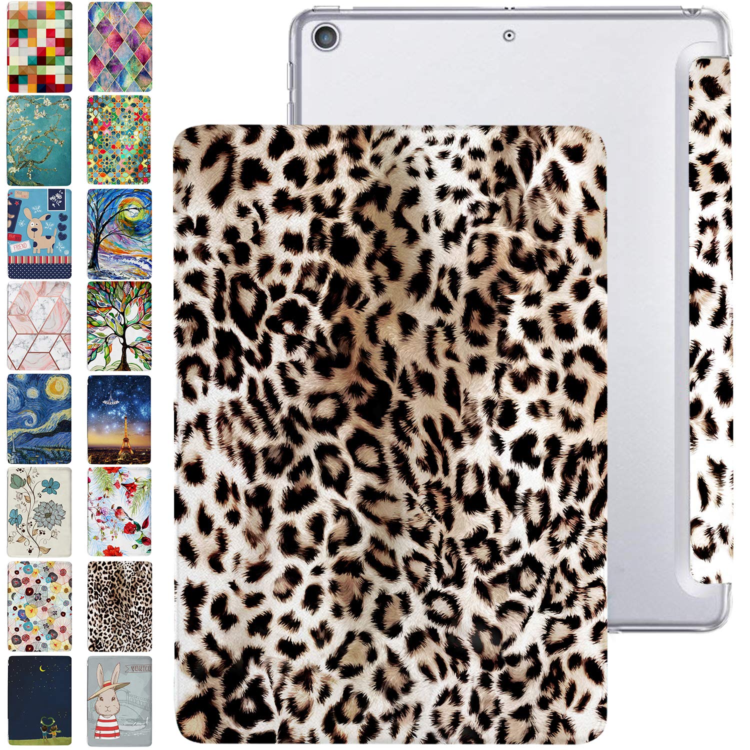 DuraSafe Cases for iPad Air 4/5/6 11 Gen [2020/2022/2024] A2588 A2316 MM6R3B/A MM6T3B/A MYHX2B/A MYJ22B/A Trifold Printed PC Lightweight Clear Cover - Leopard
