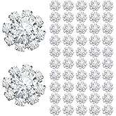 WJIAAA 50 Pcs Silver Rhinestone Embellishments, 12mm Bedazzling Flower Flat Back Rhinestone Buttons for DIY Clothing Crafts Jewelry(Silver)