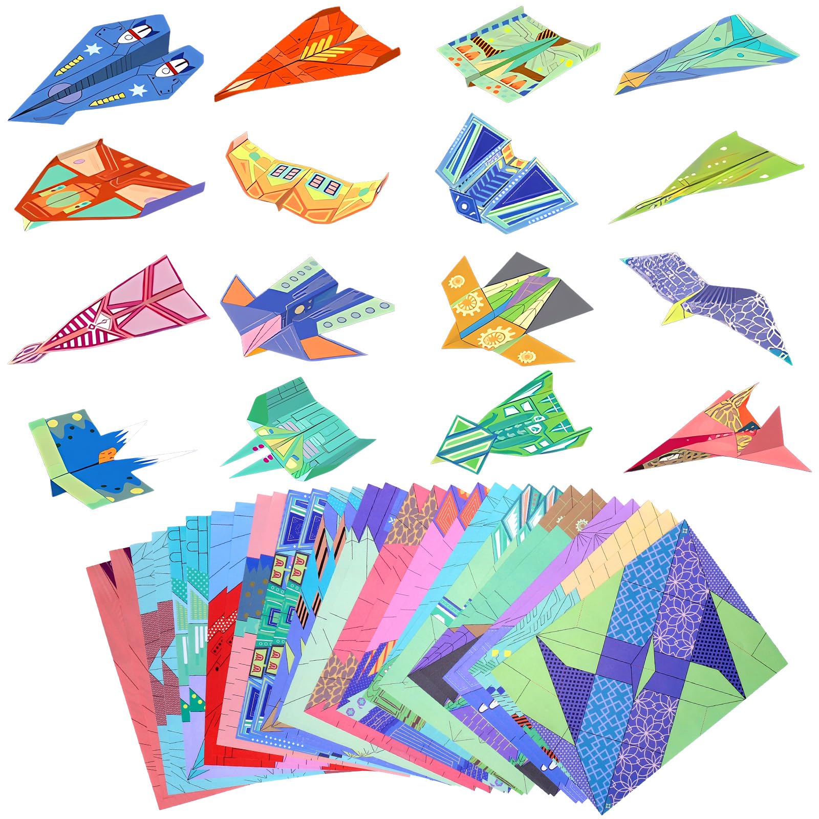 Photo 1 of Vodolo Paper Airplane Kits with 16 Classic Designs,32 Sheets Paper Planes Origami Kit for Kids Ages 5-12,Airplane Gifts for Boys and Girls